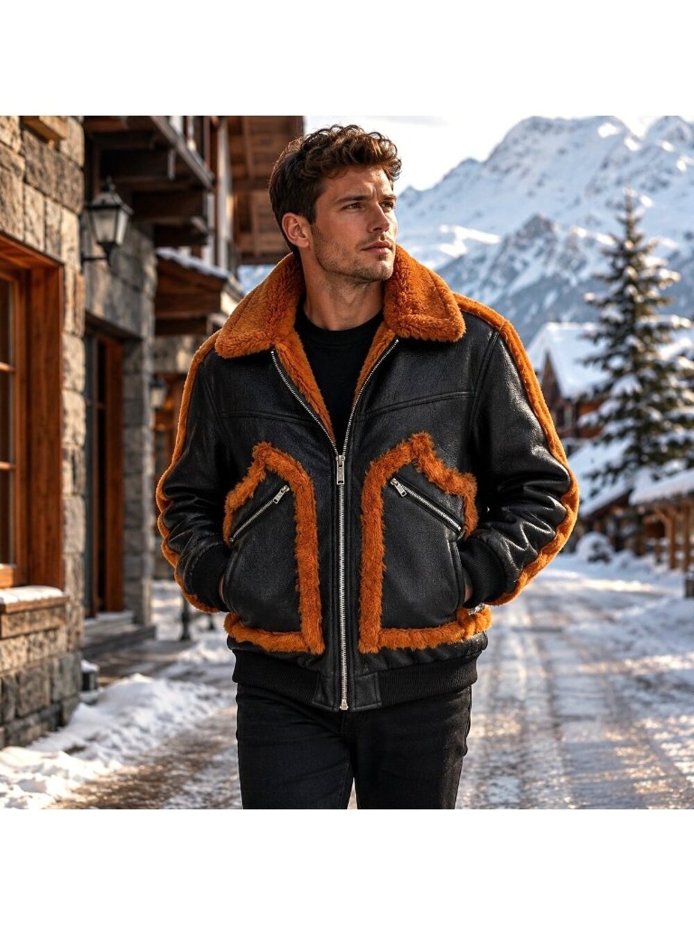 boohooMAN Faux Shearling & Leather Teddy Lined Aviator Jacket Large Winter